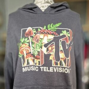 Vintage-looking 90s Era Grunge MTV Charcoal Fleece Hoodie Large